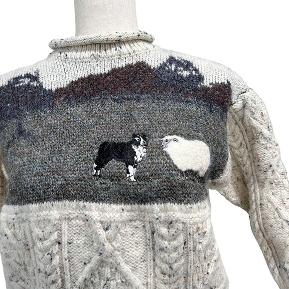 Tivoli Aran Sheepdog Sheep Vintage 90s Cable Knit Sweater Girls Size 11/13 - Picture 2 of 15